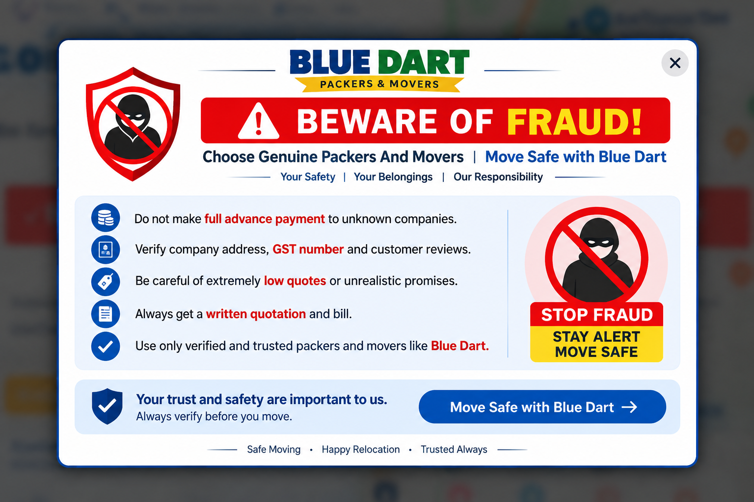 Beware of fraud and fake packers and movers
